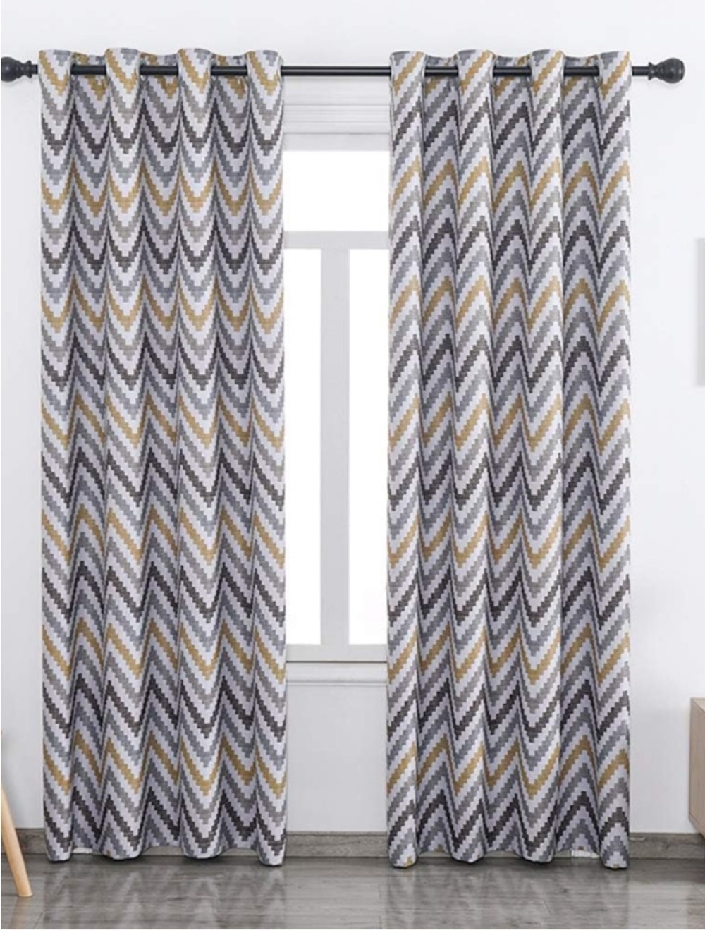Chevron Bohemian Grommet Bedroom Blackout Curtains 52W 96L Yellow and brown